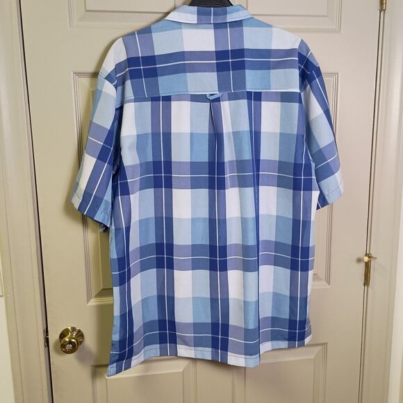 Numen Mens Plaid Button Front Size 3X Blue Windowpane Plaid Short Sleeve - Picture 2 of 4